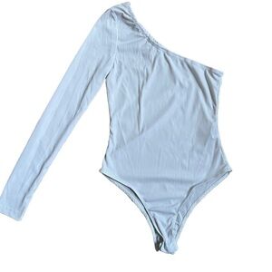 SHEIN WHITE ONE SLEEVE RIBBED BODYSUIT SIZE XS